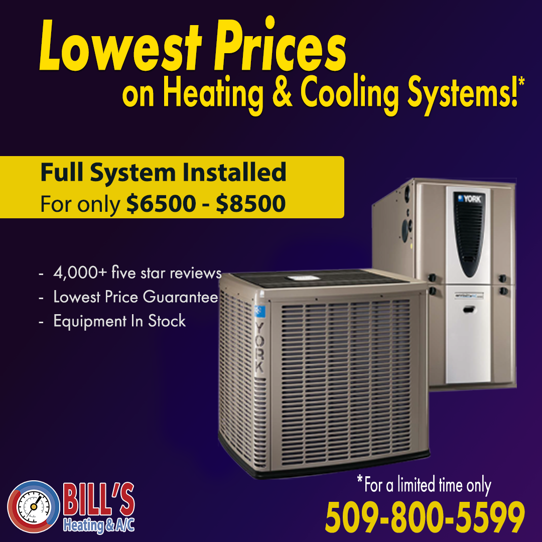 an advertisement for a low cost heating and cooling system from Bill's Heating & AC